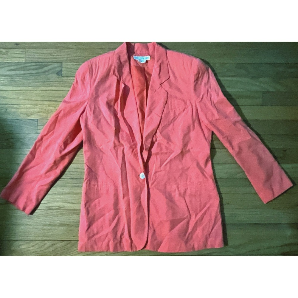 Vintage 80s Preston & York Peach Blazer Jacket Women 10 USA Granny Chic Rayon
